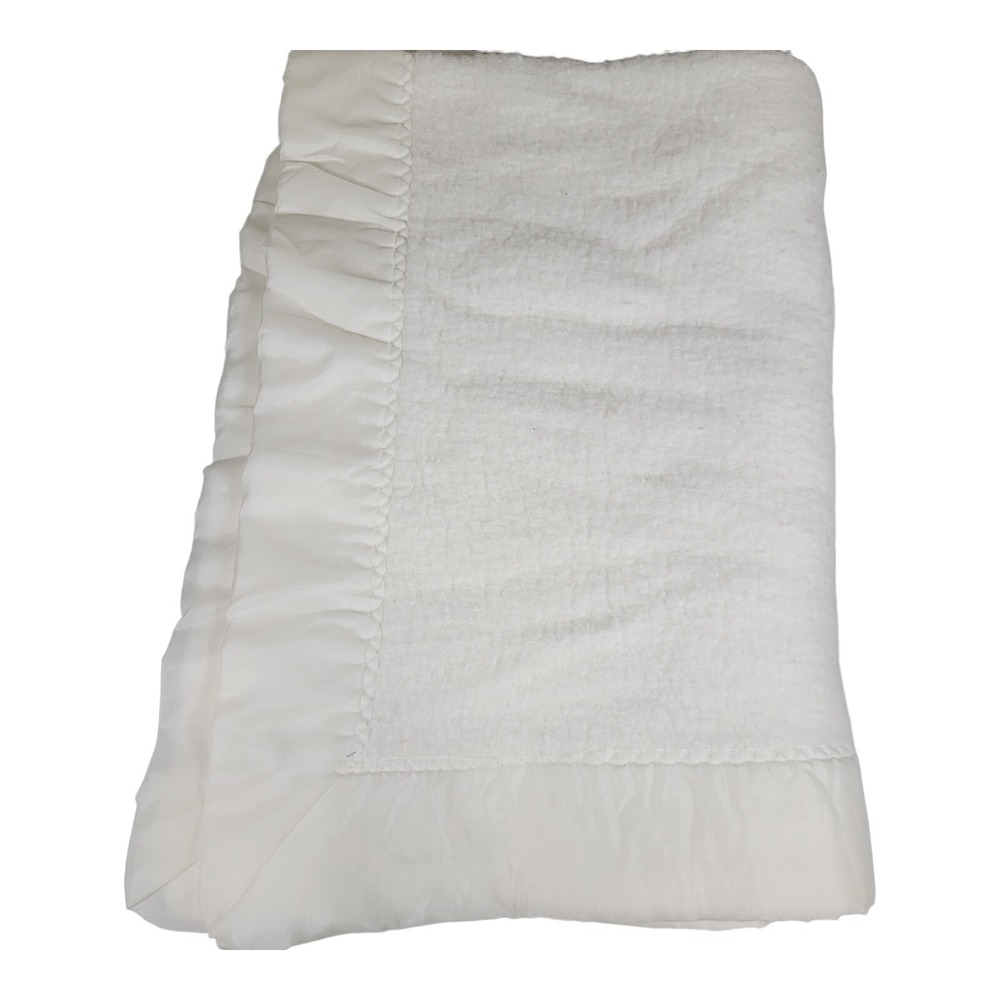 Chatham Soft Acrylic Woven Thermal Baby Crib Blanket 46x34 Satin Trim Vtg White